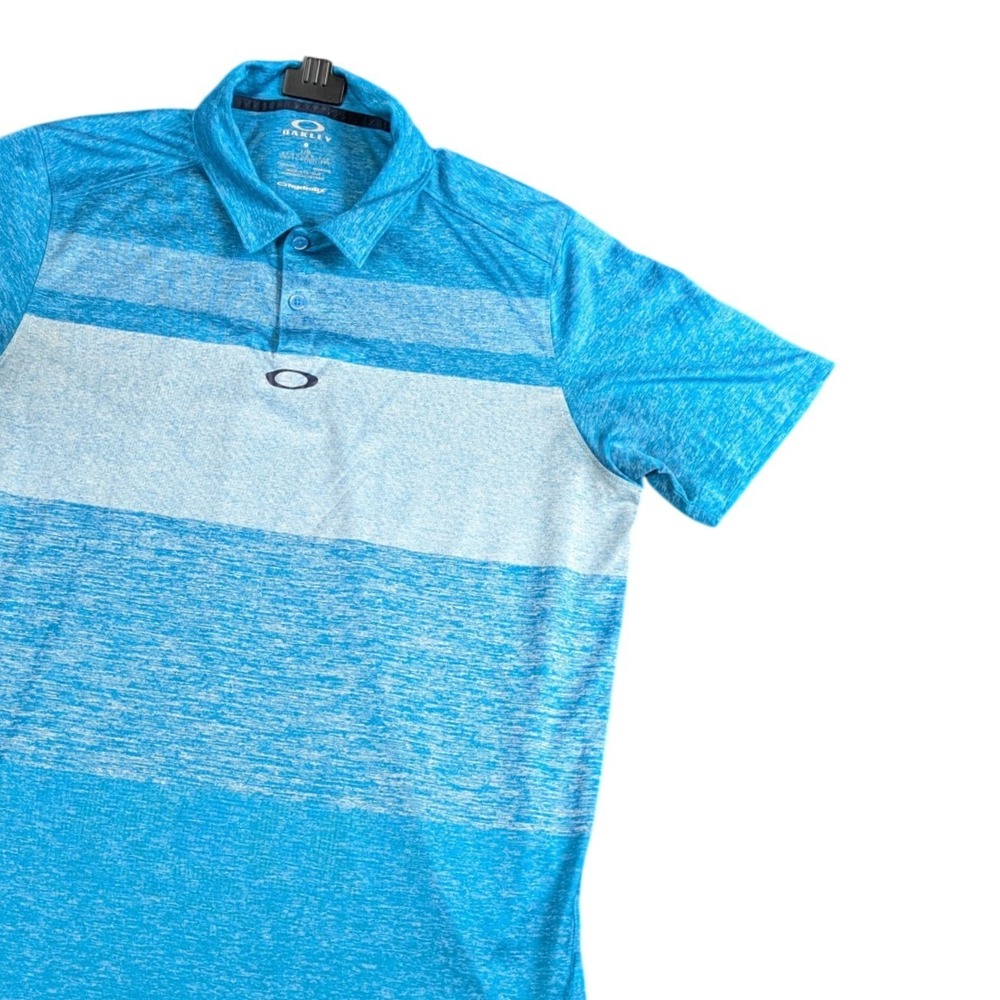 Oakley Mens Blue Space Dye Heathered Striped Short Sleeve Golf Polo Shirt L
